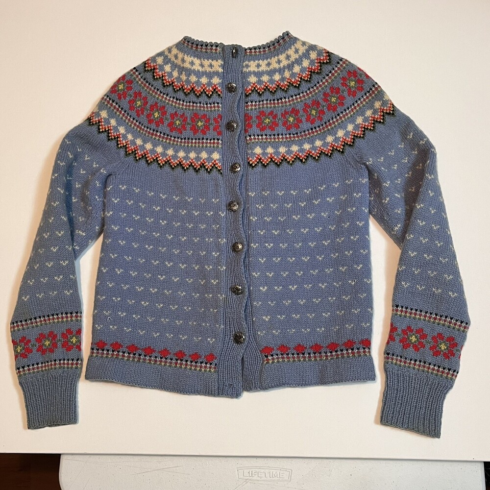 Vintage Lopapeysa Womens Icelandic Wool Cardigan Sweater XXS Hand Made As Is